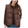 thumbnail image 5 of YOIAVAIOY Womens Quilted Puffer Vests Drawstring Collar Zip Up Sleeveless Down Jackets Fall Winter Casual Outerwear Vest with Pockets Coffee M, 5 of 9