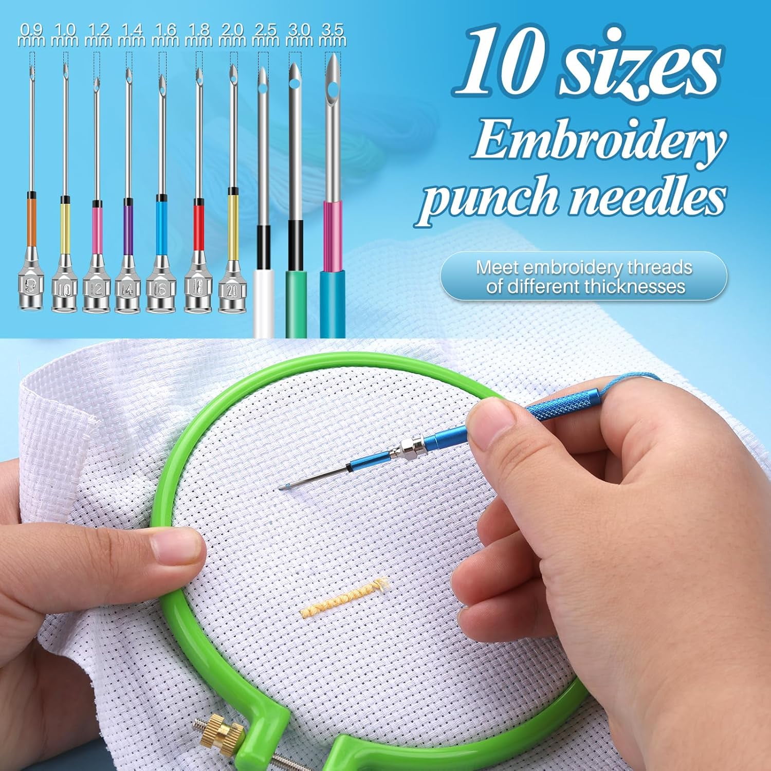 Punch Needle Kit, Punch Needle Tool, Embroidery Thread and Hoops, Punch Needles Kit for Beginners