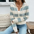 thumbnail image 5 of yardsong Womens Long Sleeve Zip Up Cardigan Sweaters Stripe Color Block Hooded Coats Drawstring Loose Fit Ribbed Knit Tops Fall Jackets Beige,M, 5 of 9