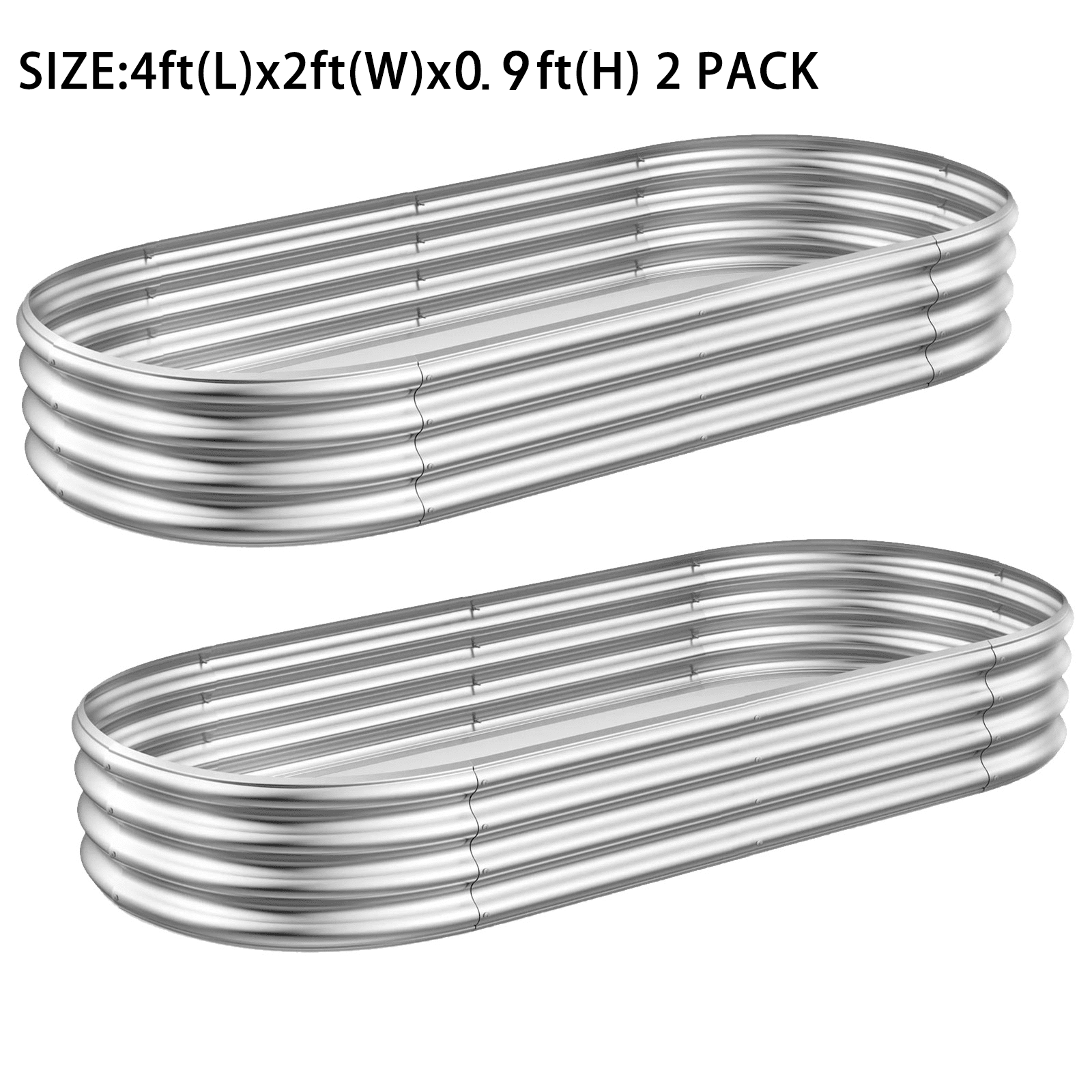 Asotewt Raised Garden Bed 4ft Oval Large Rot-Resistant Galvanized Metal Planter Box,2pack,Silver