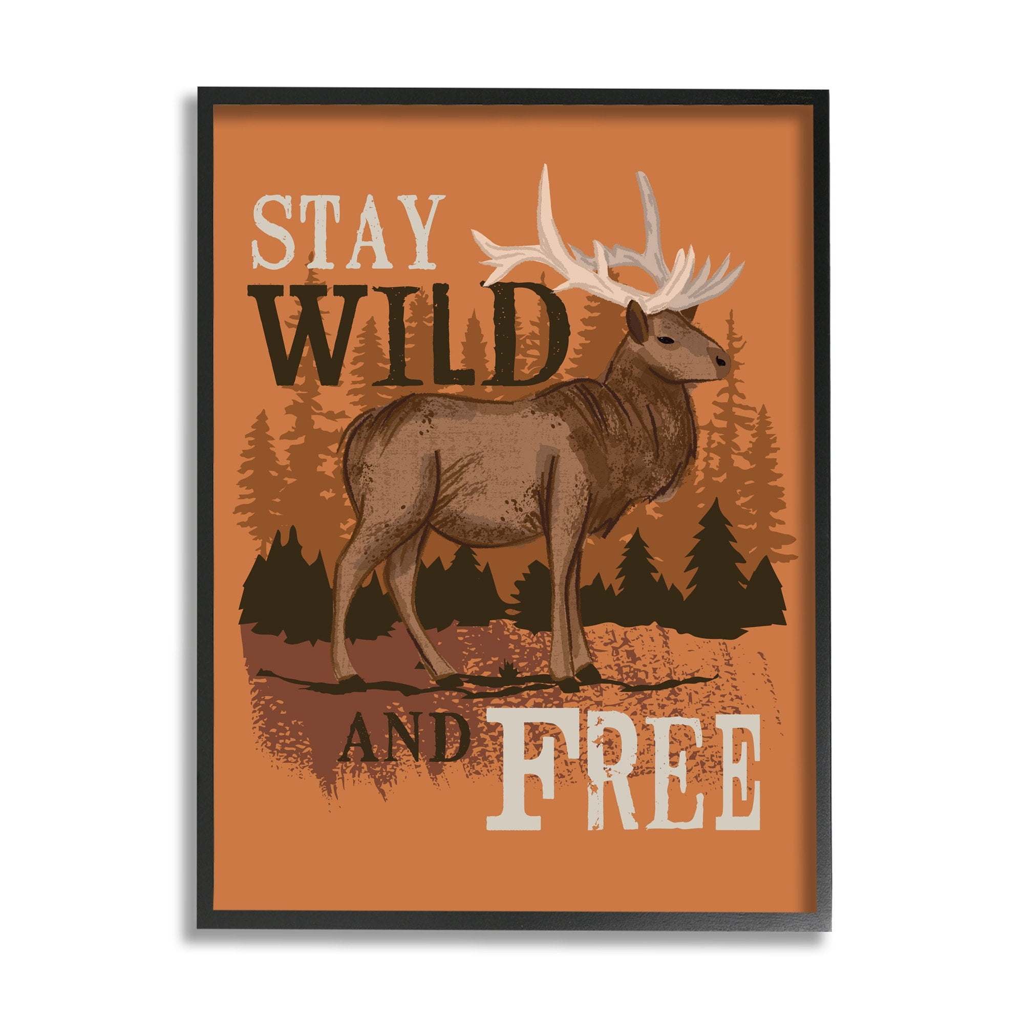 Stupell Industries Stay Wild and Free Phrase Forest Elk Landscape,11 x 14,Designed by Lisa Whitebutton