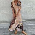 thumbnail image 2 of Elainilye Fashion Sun Dresses Summer Casual Printed Dress with Pocket V Neck Short Sleeve Dress Vacation Dress,Brown, 2 of 6