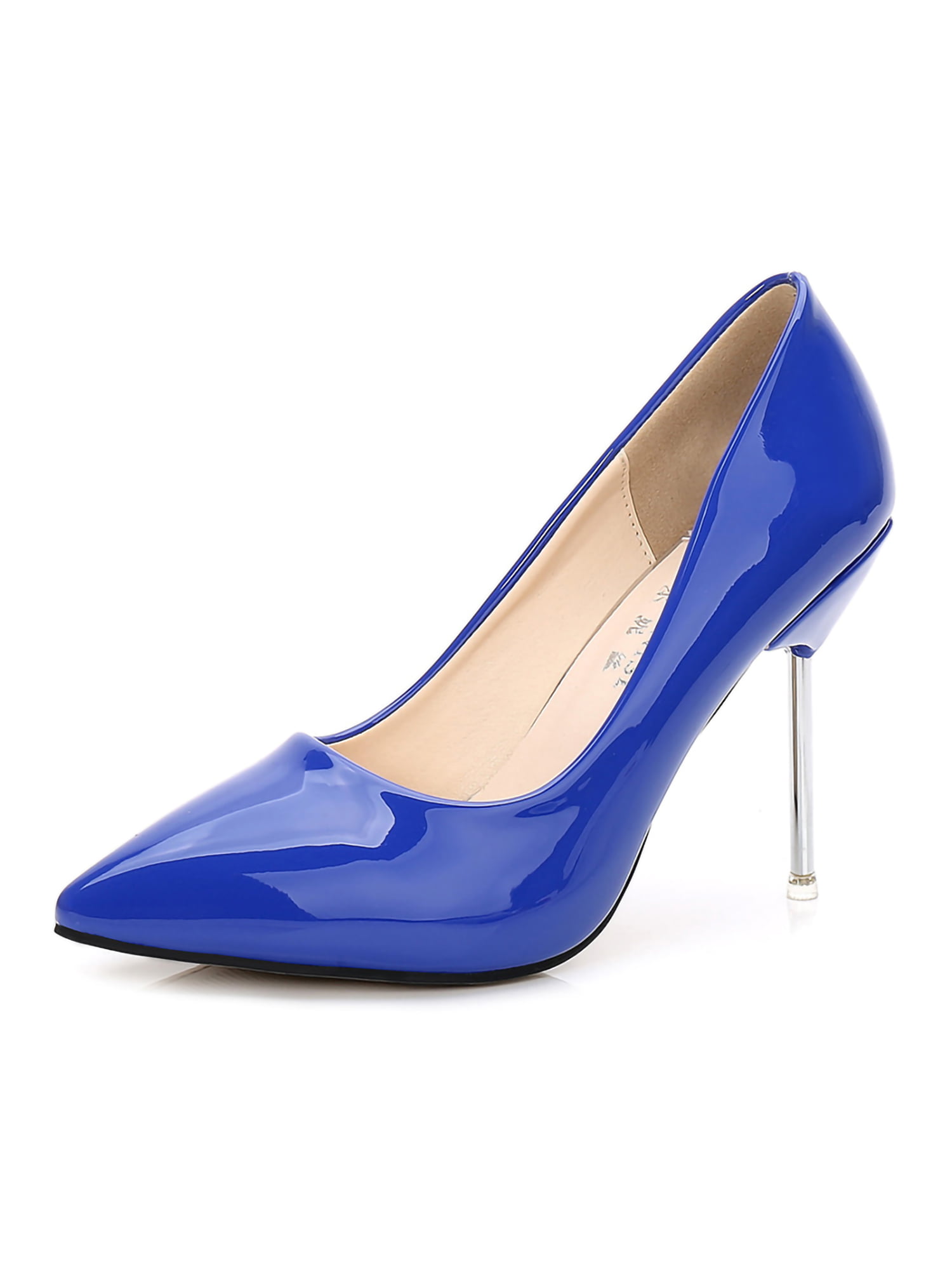 Women's Low Mid Kitten Heels Office Work Patent Leather Pointed Toe Pumps Shoes 