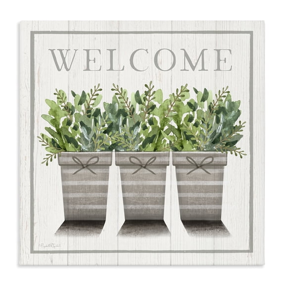 Stupell Industries French Country Welcome Sign Cottage Theme Potted Plants Botanicals Canvas Art, 17 x 17, by Elizabeth Tyndall