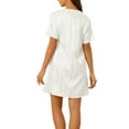 thumbnail image 3 of INSPIRE CHIC Women's Satin Nightgowns V Neck Short Sleeve Striped Sleepshirt Silky Lounge Sleepwear Pajama Dress L White, 3 of 5