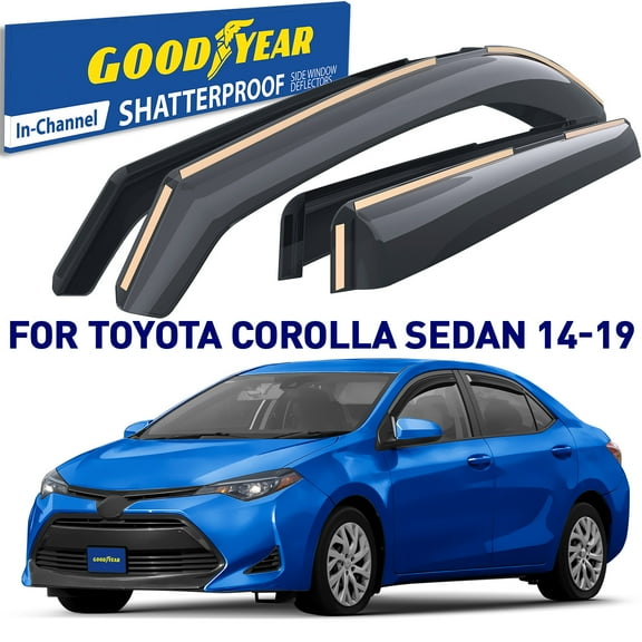 Goodyear Shatterproof in-Channel Window Deflectors for Toyota Corolla 2014-2019 Sedan, Rain Guards, Window Visors for Cars, Vent Deflector, Car Accessories, 4 pcs - GY008445