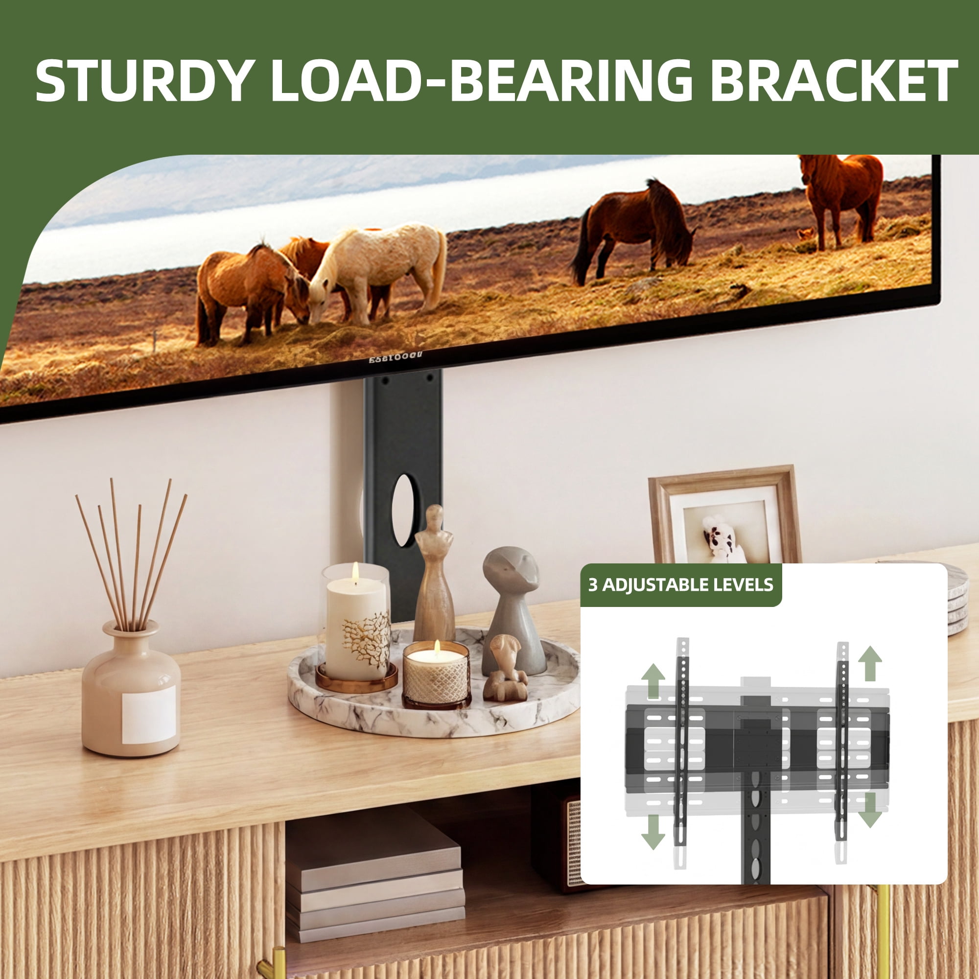 Uforic 66 Inch Natural Oak Fluted Media Console with Adjustable Wall Mount Fits 32-70 Inch TVs for Living Room