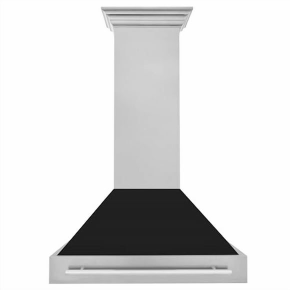 ZLINE 48 in. Ducted Satin Stainless Steel Wall Mount Range Hood with Black Matte Shell (8654BLM-48)