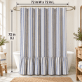 thumbnail image 5 of Blue Striped Farmhouse Shower Curtain with Ruffle Hem, 72 x 72 Inch Linen Textured Rustic Shower Curtain for Bathroom, Vintage Country Cottage Style, Blue and Cream, 5 of 6