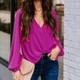 thumbnail image 4 of Blouses pour Femmes Col en V Profond Manches Longues Couleur Unie Pull Ample Chemise Décontractée Automne, 4 of 7