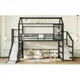 thumbnail image 4 of Full Size Loft Bed with Slide & Stairs - Metal Playhouse Bed, House-shaped Roof, Storage Shelves & Noise-free Design,Black, 4 of 18