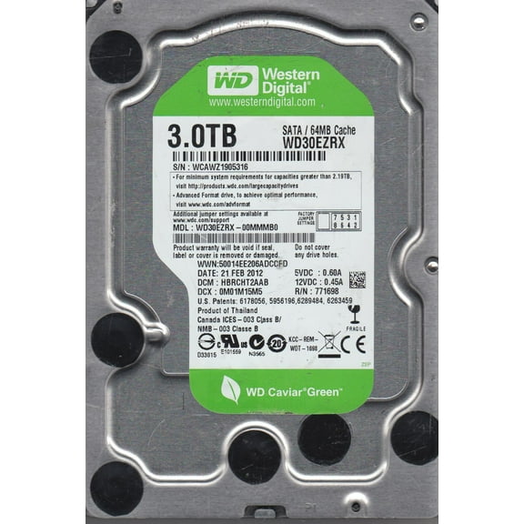 WD30EZRX-00MMMB0, DCM HBRCHT2AAB, Western Digital 3TB SATA 3.5 Hard Drive
