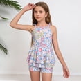 thumbnail image 3 of Pandaie Girls Tankini Swimsuit Flower Print Criss Cross Strap Bathing Suits Summer Beach Two Piece Swimwear with Shorts 10-11 Years Yellow, 3 of 9