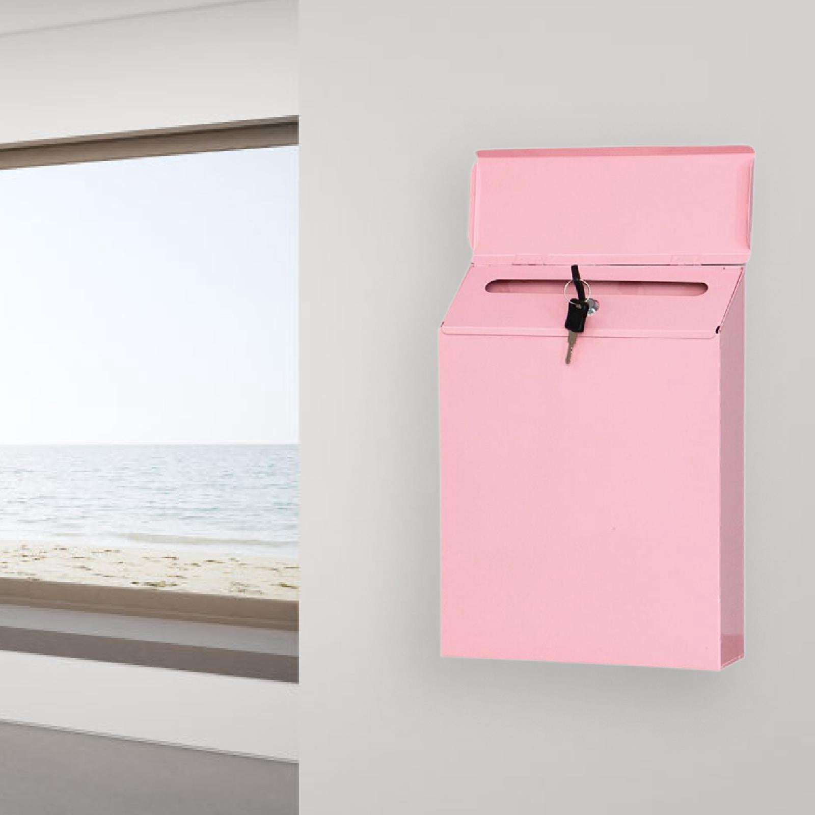 kowaku Wall Mounted Mailbox Drop Box Pink Decorative Simple Metal Postbox Newspaper Holder Box for Front Door Office