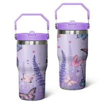 20 Oz Tumbler Purple Lavender Flower Butterflies Tumbler with Lid and Straw, Birthday Gift Cup for Friend Women Men Coffee Travel Mug Thanksgiving Day Halloween Christmas Gift Water Bottle