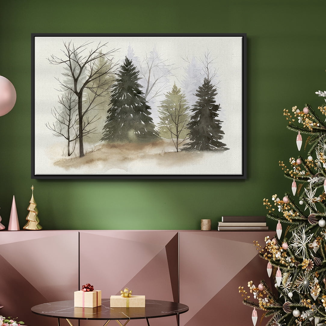 In the Mist II - Framed Gallery Wrapped Holiday Canvas - 17 x 25 - Black Frame