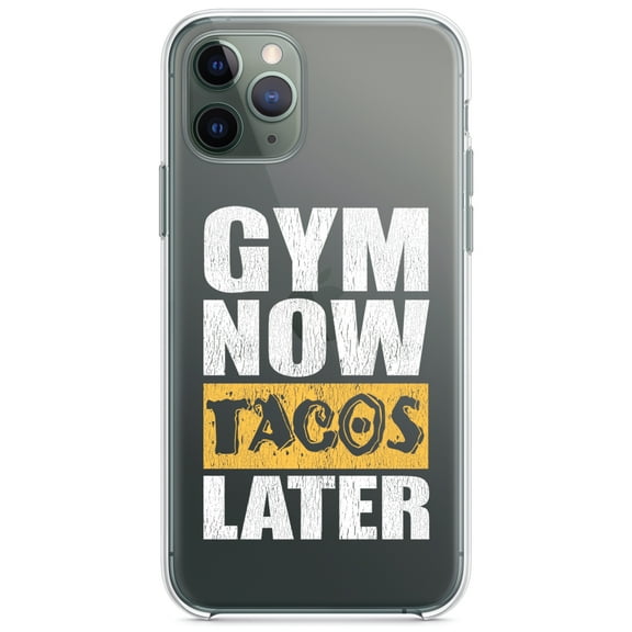 DistinctInk Clear Shockproof Hybrid Case for iPhone 11 Pro (5.8" Screen) - TPU Bumper Acrylic Back Tempered Glass Screen Protector - Gym Now Tacos Later