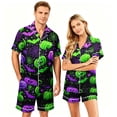 thumbnail image 2 of JULMCOMO Halloween Pajama Sets for Couples Pumpkin Ghost Bat Print Button Down Loose Lounge Sets Funny Print Party Soft Shorts Pajamas Green-Men S, 2 of 5