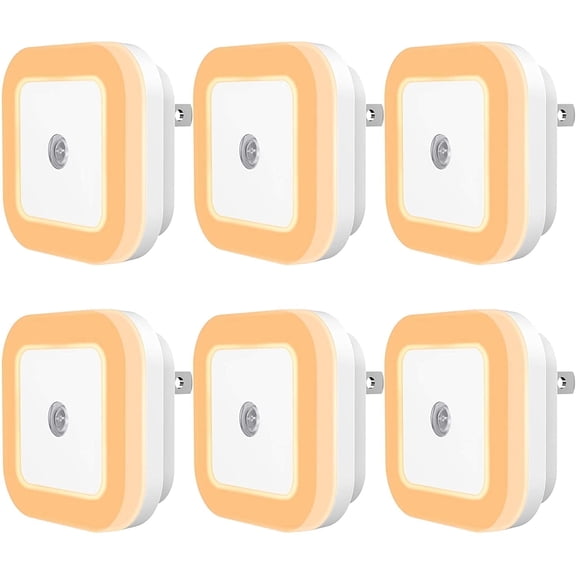 SYCEES 6-Pack Plug-in LED Night Light with Dusk to Dawn Sensor for Hallway, Stairs, Bathroom, Kitchen, Bedroom, Nursery, Kids Room, Warm White