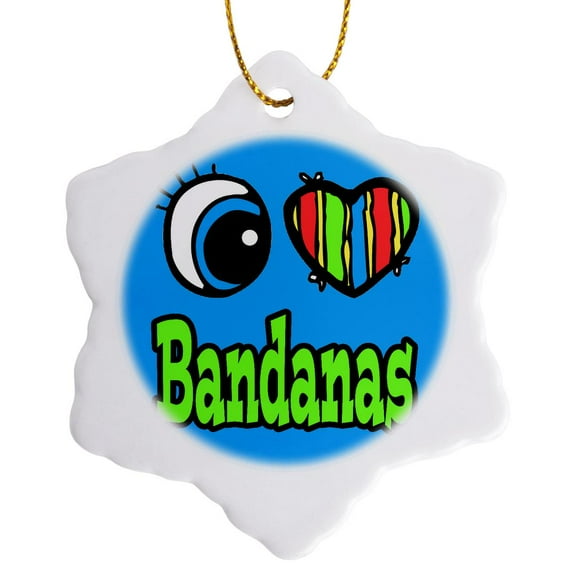 3drose, Bright Eye Heart I Love Bandanas, 3 inch Snowflake Porcelain Ornament