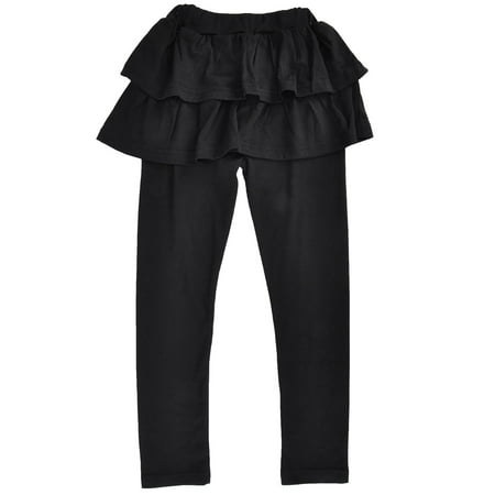 Girls Flouncing Tiered Skirt and Footless Pants,Elastic Waist, Black,4