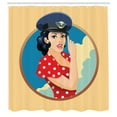 thumbnail image 3 of Ambesonne Pin up Girl Shower Curtain, Pilot Captain Hat, 69"Wx70"L, Multicolor, 3 of 5