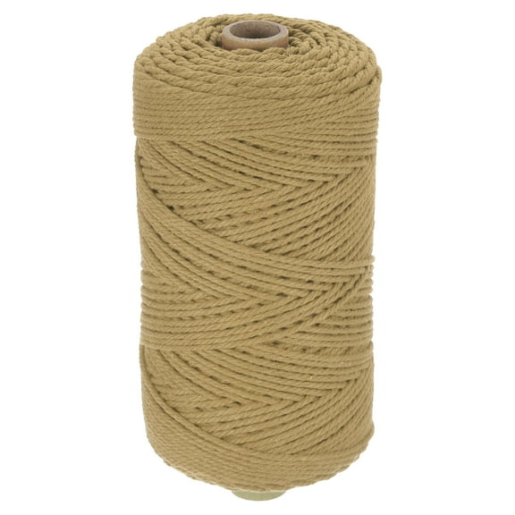 Uxcell Natural Macrame Cord 2mm x 219 Yards 3 Strand Twisted Cotton Macrame Rope for DIY Knitting Plant Wall Hanger Dreamcatcher, Light Brown