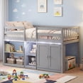 thumbnail image 3 of Costway Low Loft Bed with LED Light, Stairs & Guardrails, Modern Wood Kids Twin Bed Gray, 3 of 10