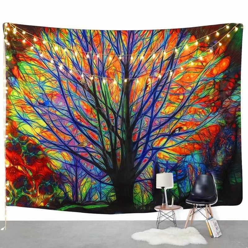 Nature Life Tree Tapestry Colorful Psychedelic Green Trippy Tapestry Wall Hanging Tapestries for Bedroom Living Room Apartment Dorm Decorations