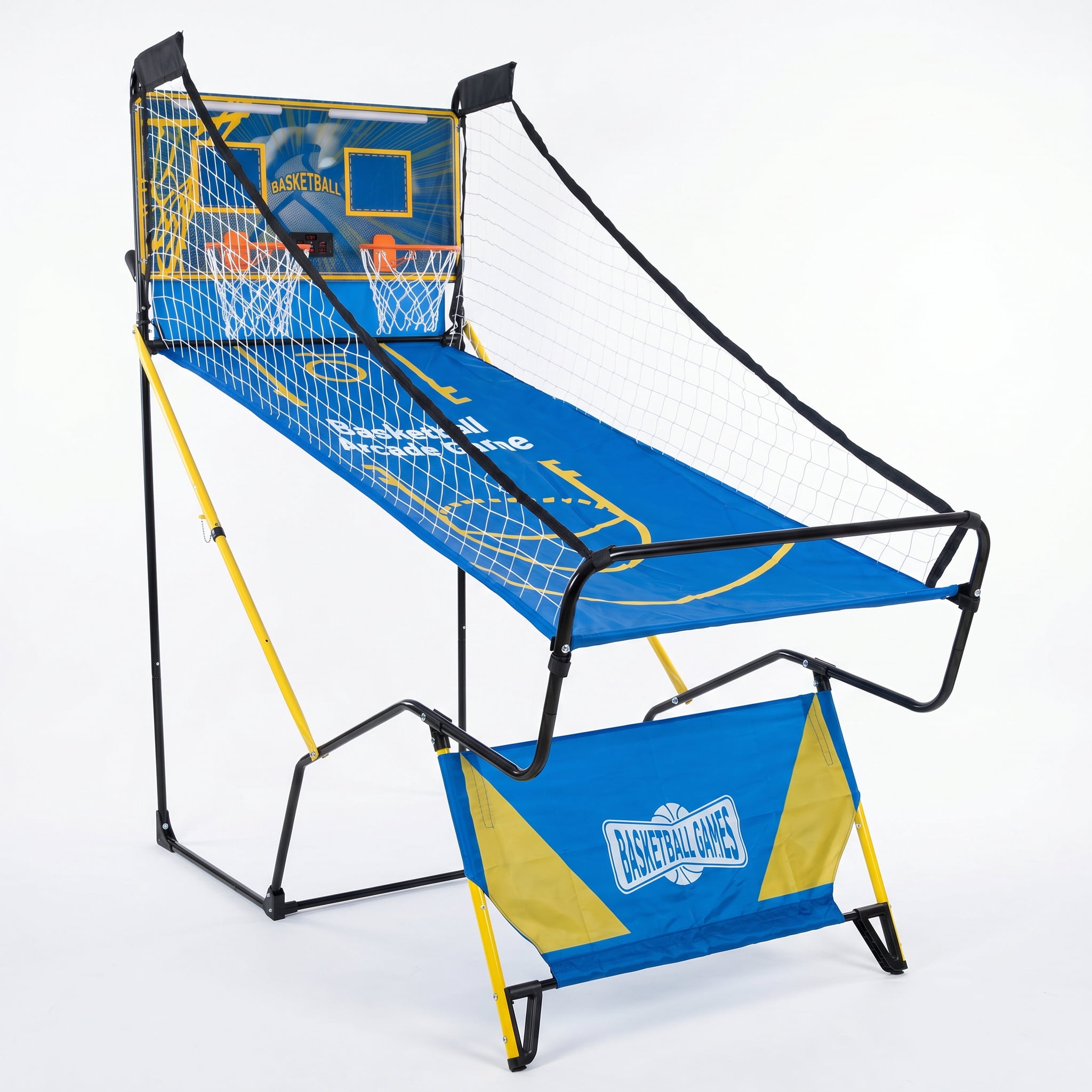Foldable Dual Shot Basketball Arcade Game with LED Electronic Scorer, 4 Mini Basketballs & Hand Pump Included, Two-Player Indoor Shooting Game for Kids Teens Family Game Night