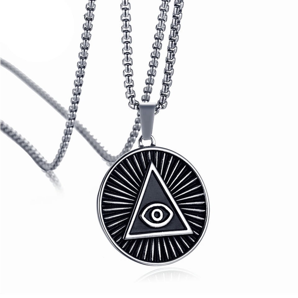 Chicfine Vintage Eye Of Providence Pendant Stainless Steel Black Eye Necklace Silver