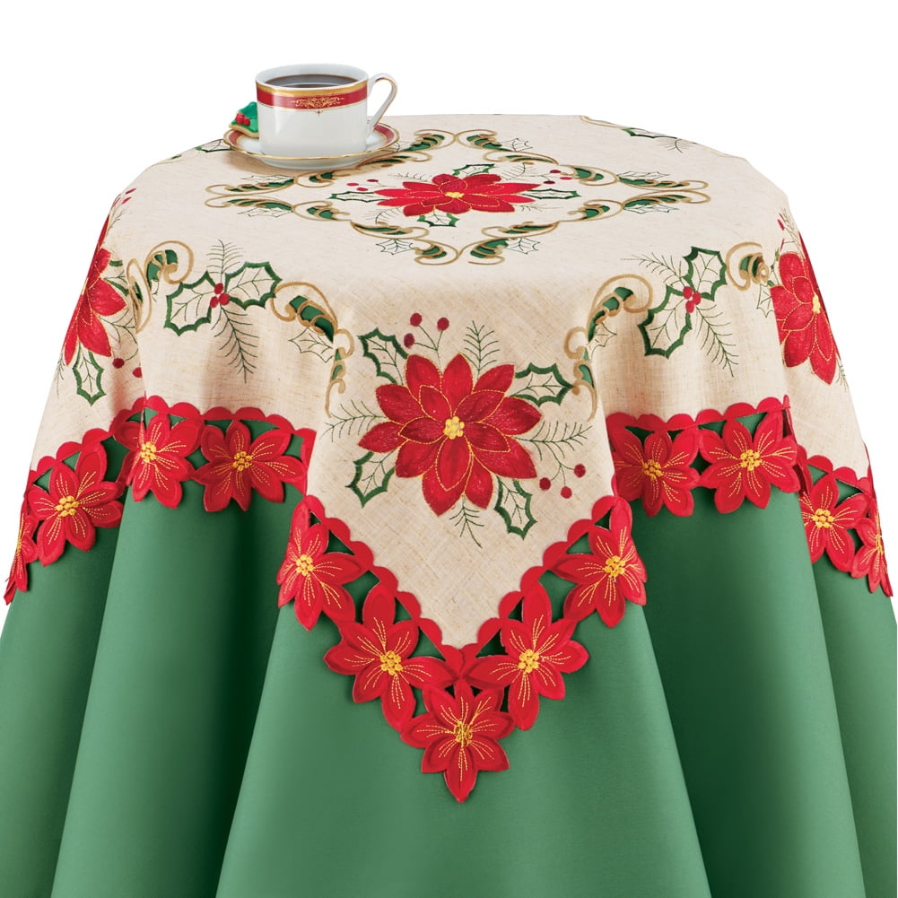 burlap poinsettia table runner topper linens festive christmas artistic embroidered designs square poinsettia designs
