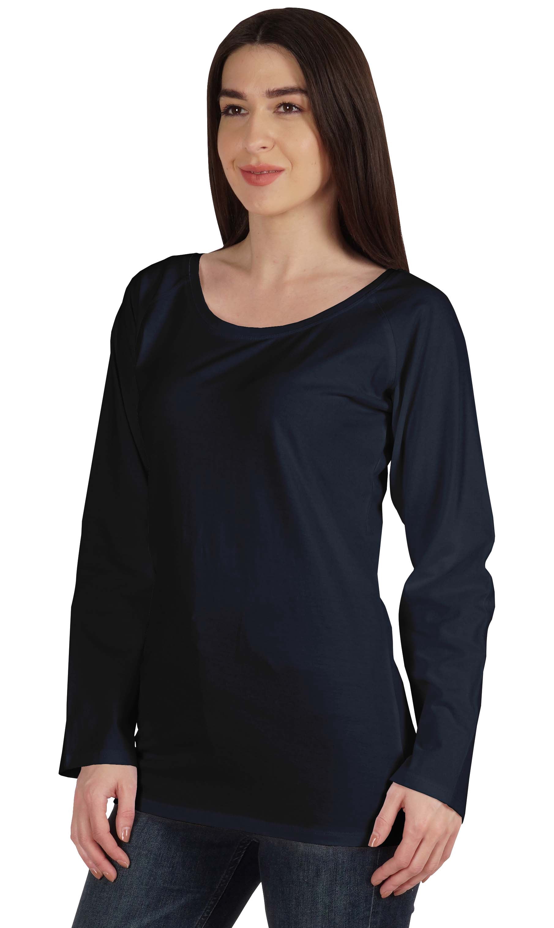 Inkmeso Solid Raglan Full Sleeve T-shirt For Women Scoop Neck Baseball Tee Casual Tops
