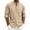 Khaki, variant on Men's Vertical Striped Mandarin Collar Linen Shirt Long Sleeve Button Down Pocket Lightweight Casual Summer Beach Shacket Blue S