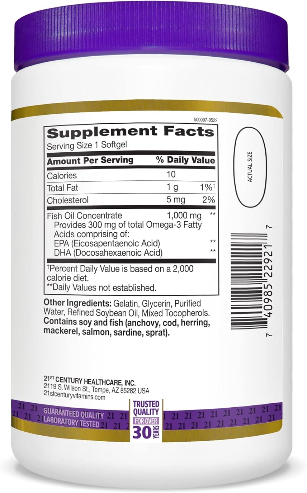 21st Century Omega-3 Fish Oil Softgels, 1000 mg, 300 Count