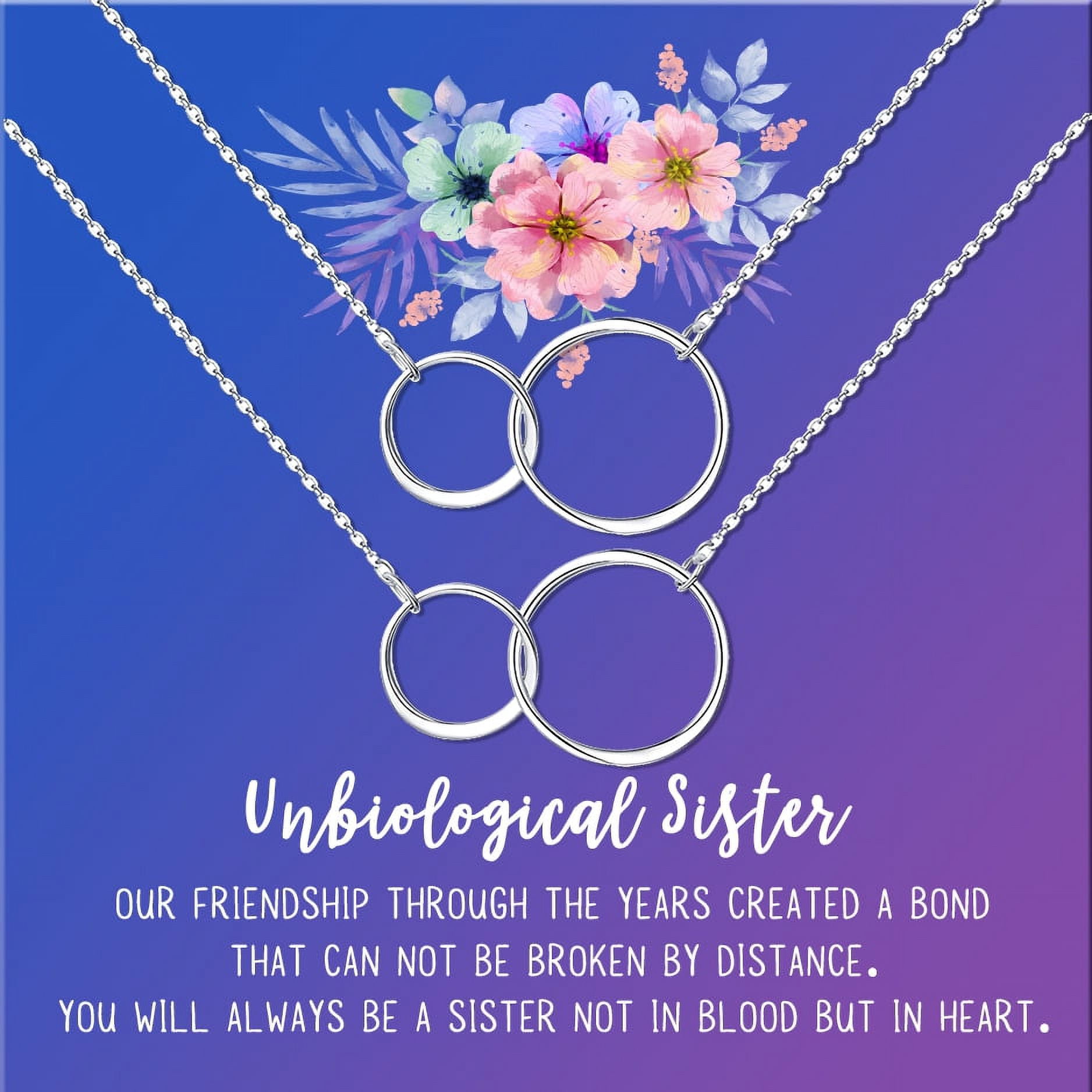 Anavia Unbiological Sister Gift Jewelry, Soul Sister Card Necklace, Sister Best Friend Gift, Big Little Sorority Card Gift-[Two Silver Infinity Double Ring, Blue-Purple Gift Card]