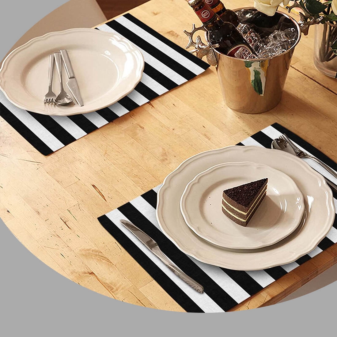 Black and White Stripes Placemats Set of 4 Simple Classic Vertical ...