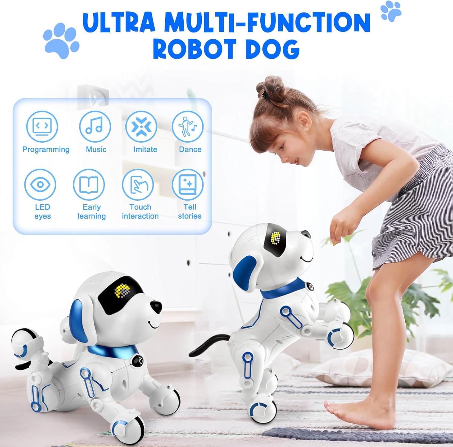 Dammyty Robot Dog for Kids, Smart Programmable Remote Control Robot Dog Toy with Interactive Touch, Singing Dancing Robot Toys with LED Eyes, Volume Control