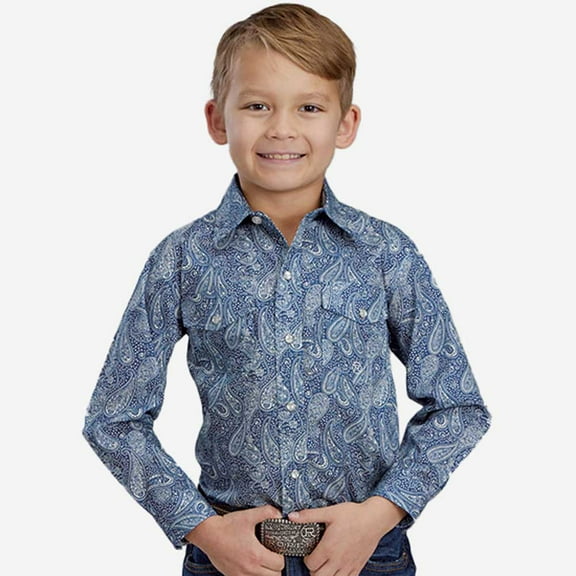 Roper Western Shirt Boys Snap Paisley L/S S Blue 03-030-0225-6025 BU