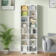thumbnail image 3 of VECELO Tall Narrow Corner Bookcase, Enclosed Free-Standing Storage Cabinet with Adjustable Shelves, Anti-tilting Device and Dust-Free Organization, White, 3 of 9