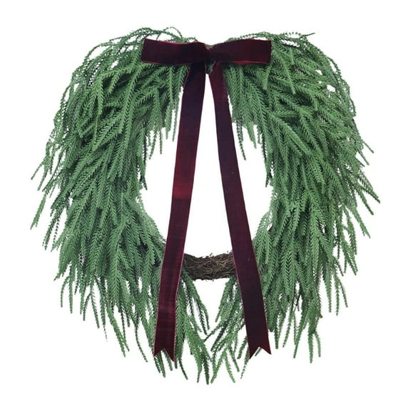 22cm Artificial Pine Wreath for Front Door Christmas Wreaths Pine Decorated with Ribbons Xmas Wreath for Indoor Window Wall Fireplace Holiday Decor