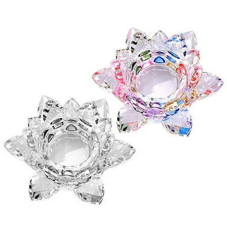 Crystal Lotus Candle Tealight Holder, Glass Candle Lamps Holder Night Light Candlestick with Gift Box for Altar windowsill Home Decor Christmas Wedding Party