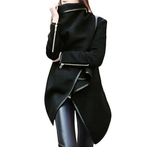 Women Irregular Bow Zippers Sleeve Long Warm Coat Wool Jacket Windbreaker Ladies Jackets Outerwear Women Juniors Casual Jackets of Jacket Women Jacket Warm Leather Jacket Women under 30 Womens Leather