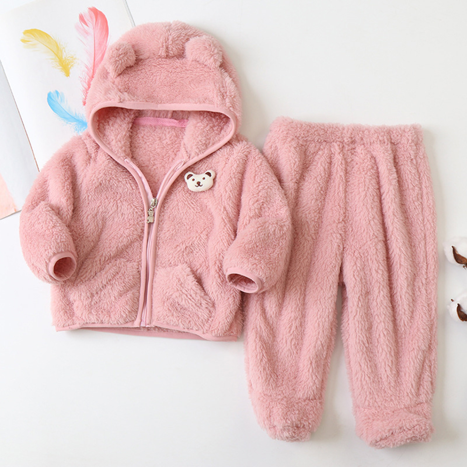 Dinosaur Jacket Toddler Baby Boy Girl Jacket Winter Clothes Hooded Coat Tops With Bear Ears Pants Sweater 2PCS Outfits Set Wool Trench Coat Boys - image 2 of 9