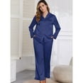 thumbnail image 3 of SWSMCLT Women's Button Pajama Set Breathable Elastic Band Cigarette Long Sleeve Nightwear Comfy Lounge Set Navy XX-Large, 3 of 5