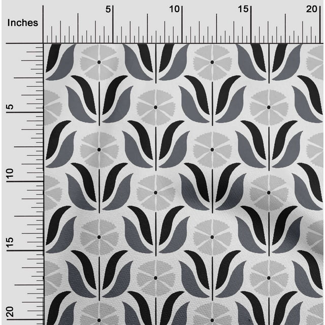 oneOone Cotton Flex Gray Fabric Leaves & Floral Block Sewing Craft Projects Fabric Prints By Yard 40 Inch Wide