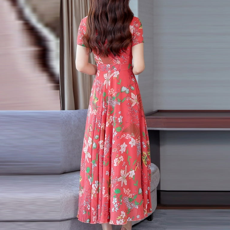 Deals of the Day,Bidobibo Womens Summer Maxi Dresses Casual Print High  Waist Long Beach Dresses Round Neck Short Sleeve Holiday Sundress -  Walmart.com