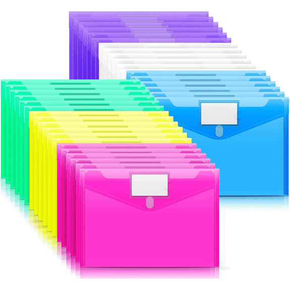 YUANSONG 36 Pack Clear Poly File Folders, Plastic Envelopes for Documents Letter A4 Size with Label Pocket, Waterproof Assorted Color Folders for Teacher, School, Office Supplies Organization