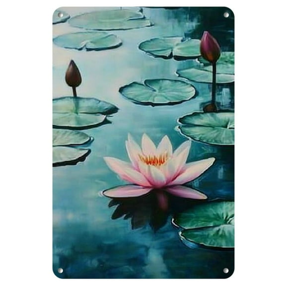 1pc Vintage Water Lily Iron Wall Art, Frameless 8x12 Inch Metal Poster for Home, Bar, Coffee Shop, Gym, Fitness Club Decor, Metal Wall Art Decor