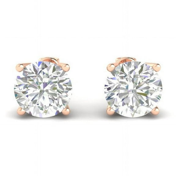 Forever Jewels 4Ct Round Moissanite Screw Back Solitaire Women's Stud Earrings 14K Rose Gold Plated